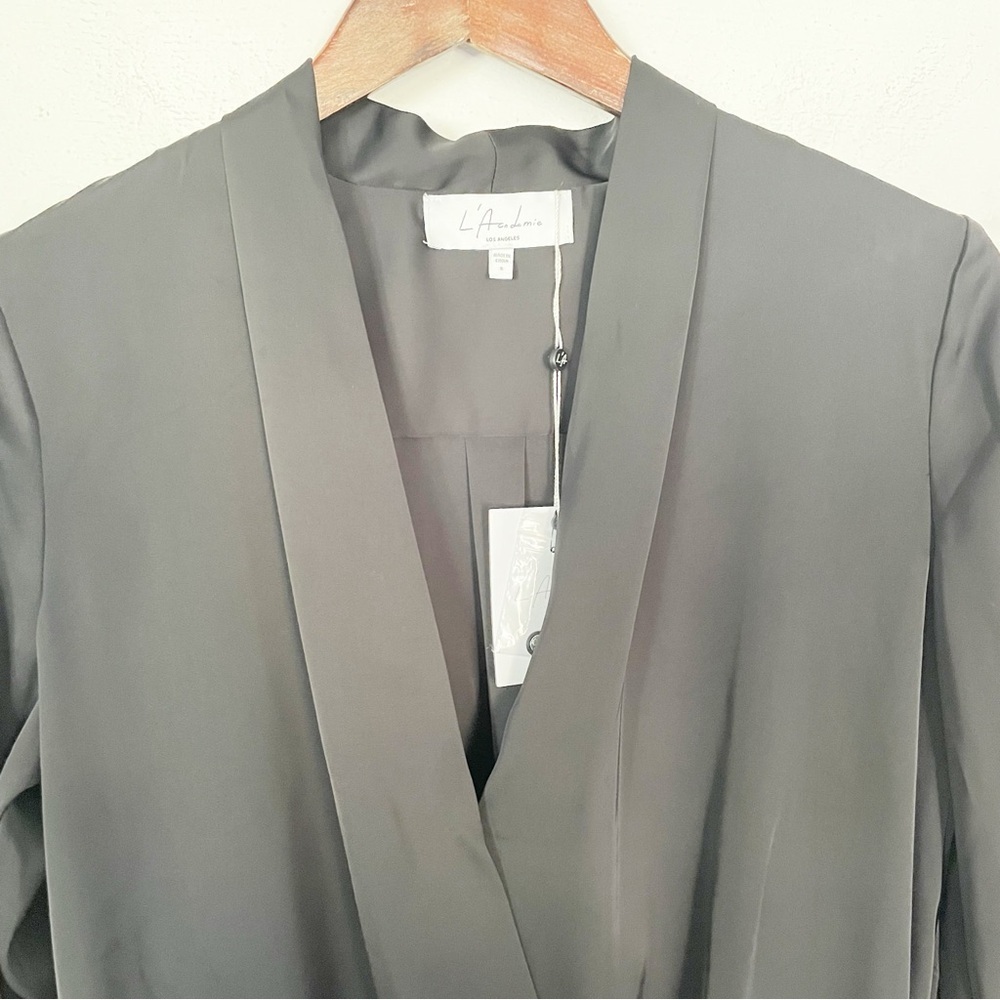 NWT L'Academie REVOLVE Black Long Sleeve Surplice Satin Bodysuit Size Small - Picture 7 of 10